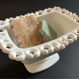 Indiana Glass Milk Glass Lace Edge Footed Pedestal Candy Dish Bowl Cottage-Core